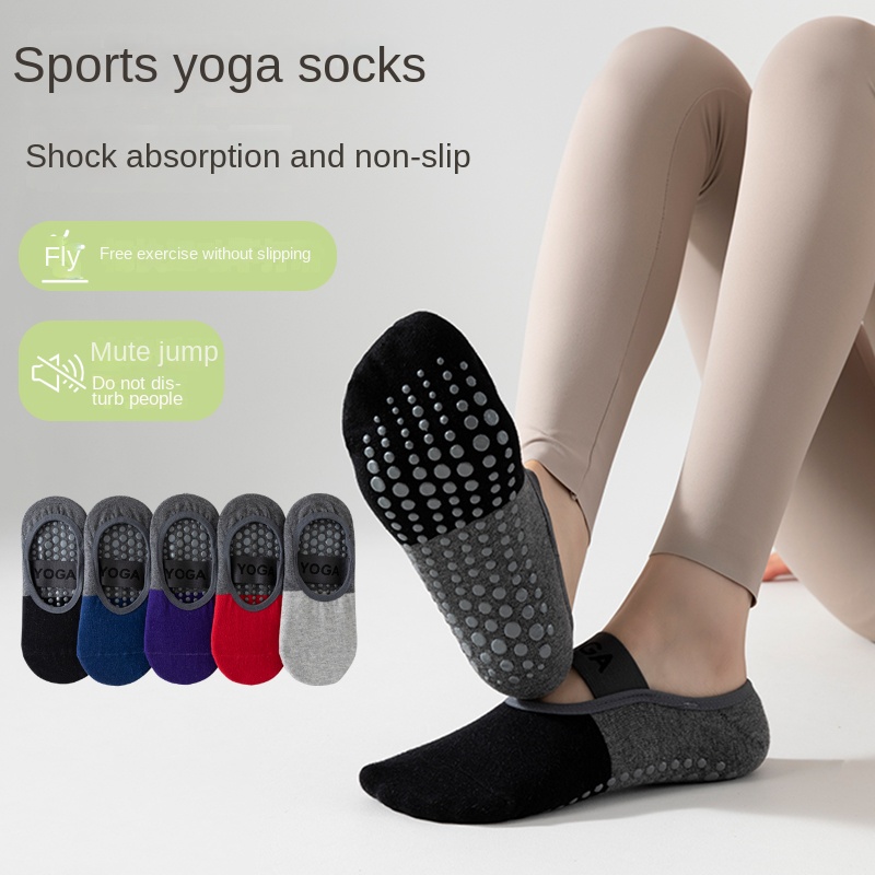 Pilates & Yoga Unleashed Studio - ถุงเท้าโยคะมืออาชีพข้ามพรมแดน 5 คู่, ถุงเท้าฝ้ายแบบมีสายรัดซิลิโคนกันลื่นสำหรับพิลาทิส ฟิตเนส และเต้นรำ