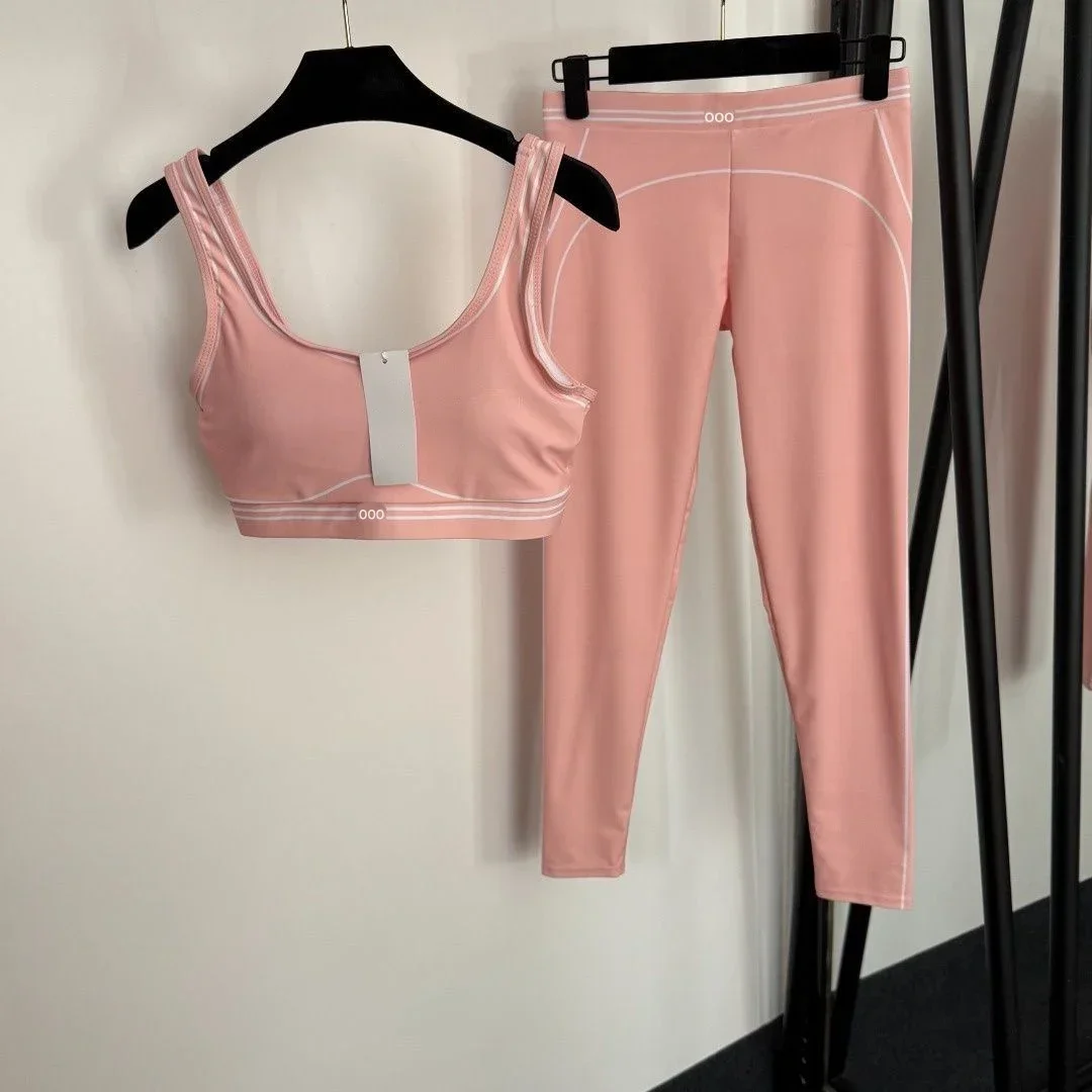 Pilates Yoga Stretching - ชุดออกกำลังกายสองชิ้น เสื้อกล้ามและกางเกงขายาว ระบายอากาศได้ดี ยืดหยุ่น สวมใส่สบาย เหมาะสำหรับวิ่ง